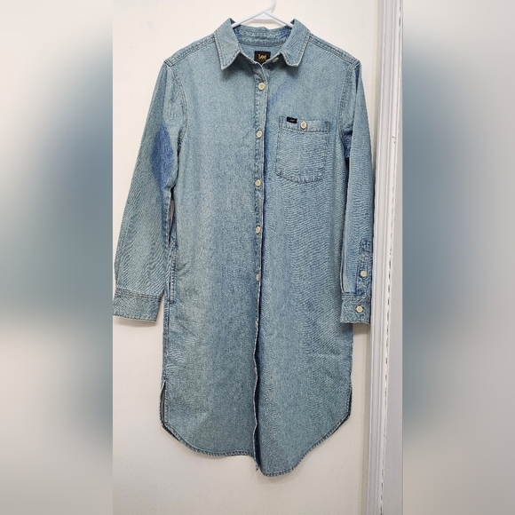 LEE Women's Legendary Long Sleeve Light Wash Denim Dress Size Medium - Picture 3 of 10